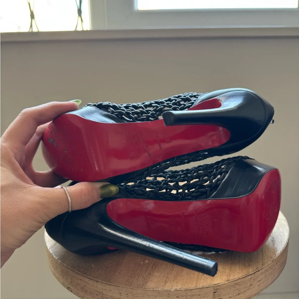 Christian Louboutin Black Mesh Heels with Red Soles - Picture 8 of 12